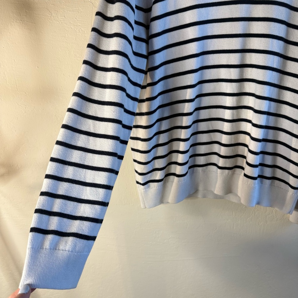 Uniqlo Black and White Striped Crewneck Sweater 100% Cotton Mens Size Large - Picture 3 of 6